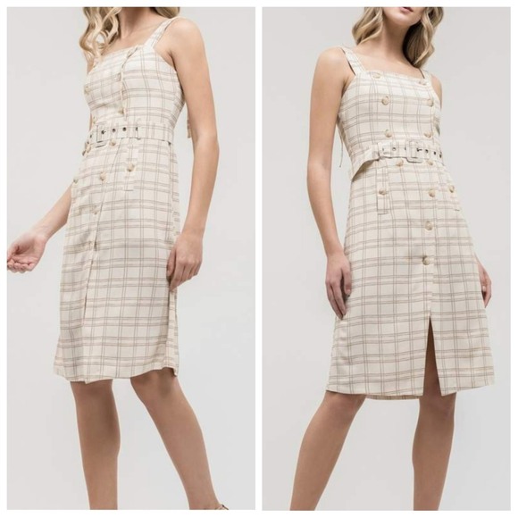 J.O.A Houndstooth Plaid Utility Trench Dress, M - Picture 2 of 5